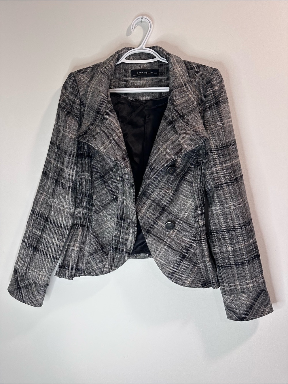 Zara Plaid Double-Breasted Gray Blazer